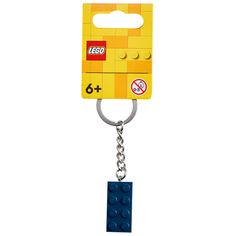 a yellow lego key chain with a blue block attached to it