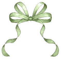 a watercolor drawing of a green ribbon with a bow on the top and bottom