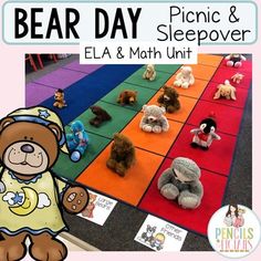 a bear day game with stuffed animals on the floor and an ela & math unit