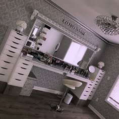 the vanity is clean and ready to be used in the salon or beauty room for all of us to use