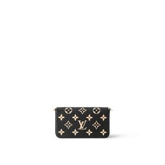 LOUIS VUITTON® - Félicie Pochette - Black/beige Louis Vuitton Felicie Pochette, Pochette Felicie, Louis Vuitton Pochette, Louis Vuitton Official, Work Bag, Leather Chain, Small Leather Goods, Leather Material, Embossed Leather