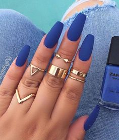 Source Matte Nail Polish Colors, Blue Matte Nails, Coffin Nails Matte, Matte Colors, Matte Nail Polish, Ring Accessories, Colorful Nails, Nail Art Designs Summer, Blue Nail