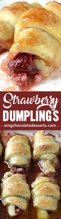 strawberry dumplings with chocolate sauce and strawberries on top