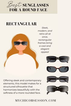 How do you know which sunglasses look best on you? While every style can be worn by anybody, following some guidelines and tips based on your personal features can help you to best enhance your natural beauty and find the right pair of sunglasses. In this post, I’ll be focusing on the best sunglasses for round-shaped faces, giving you some of the most flattering styles for this silhouette! Sunglasses For Rectangle Face, Shades For Round Face Sunglasses, Old Money Sunglasses For Women, Round Face Sunglasses Women, Sunglasses Round Face Woman, Sunglasses Styling