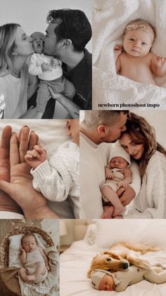 a collage of photos with people and babys in them, including a man kissing a woman's face