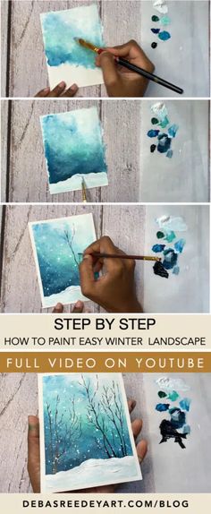 how to paint winter landscape with watercolors on paper - step by step instructions