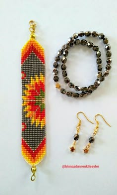 beaded necklace and bracelet with matching earrings