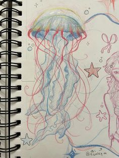 a drawing of a jellyfish and a mermaid