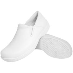 Reduce foot tension, pressure, and stress, with this pair of Genuine Grip 4705 men's size 11.5 medium width white ultra light non-slip slip-on leather shoes. A staple in foodservice, healthcare, and hospitality settings, slip-ons provide the necessary support to minimize foot, ankle, knee, and back pain during long shifts. Ergonomically designed with a "walking on air" polyurethane footbed and a shock absorbing composite foam mid-sole, these slip-ons are sure to provide the all-day comfort your Water Resistant Shoes, Chef Pants, Black Oxfords, Star Shoes, Waterproof Shoes, On Air, Safety Shoes, Walk On, Slip Ons