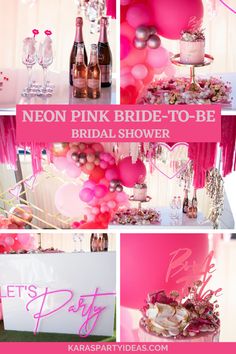 pink bridal shower party with balloons and cake