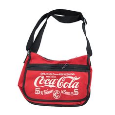 a red and black bag with coca cola on it