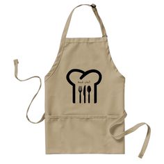 an apron with a cartoon bear on it's chest and hands in the air