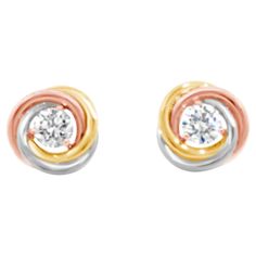 18 kt Multi-tone Gold - Yellow, White and Rose Gold Diamond: 0.36 ct twd Comes with the original Cartier Earrings Box Trinity Earrings Cartier, Elegant Cartier Diamond Earrings, Earrings Cartier, Trinity Earrings, Cartier Earrings, Earring Box, Studs Earrings, Rose Gold Diamonds, Gold Yellow