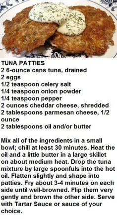 the recipe for tuna patties is shown on a plate