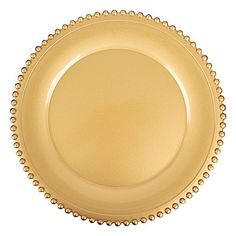 a gold plate with beaded edges on a white background