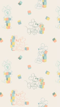 an image of mickey mouse wallpaper with blocks and squares on it's surface