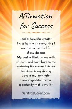 an affirmation for success card with the words affirmation for success on it