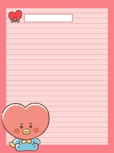 a pink notepad with a heart shaped teddy bear sitting on top of the paper