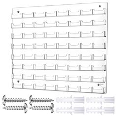 a drawing of a wall mounted rack with screws and nails on the bottom side