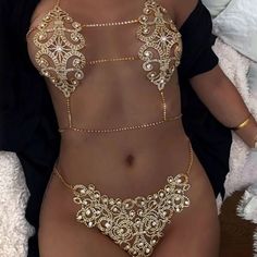 Sexy. Daring. And Full Of Bling. Price Is Non-Negotiable. Rhinestone Lingerie, Luxury Swimsuits, Rhinestone Bra, Chain Bra, Body Chains, Cute Lingerie, Estilo Punk, Pretty Lingerie, Lingerie Fashion