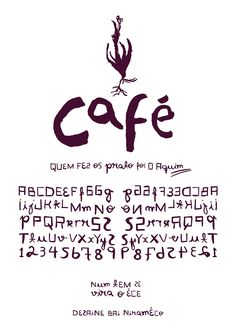 a poster with the words cafe written in different font styles and numbers, including one bird