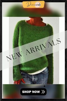 Solid Knitted Plus Size Pullovers Jumpers Sweaters Casual Knitted Fall Sweater, Winter Crew Neck Knitted Top, Winter Knitted Crew Neck Top, Green Chunky Knit Crew Neck Sweater, Fall Knitted Tops With Crew Neck, Casual Oversized Knitted Tops, Oversized Casual Knit Tops, Casual Knitted Long Sleeve Top, Casual Long Sleeve Knitted Top