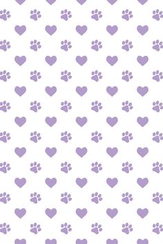 a white background with purple hearts and paw prints