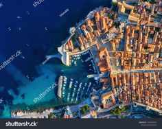 an aerial view of the old city and harbor in dubna, croatia stock photo