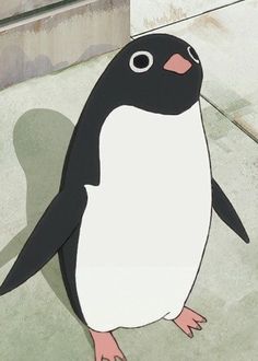 a cartoon penguin is standing on the ground