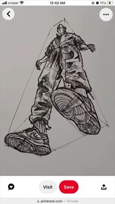 a drawing of a person on a snowboard