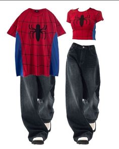 Spiderman Outfit Ideas, Spider Man Clothes, Spiderman Clothes, Halloween Costumes 2022, Spiderman Outfit, Spiderman Shirt, Matching Outfits Best Friend, Round Of Applause, Couple Fits