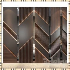 an image of a room divider that is made out of wood and metal panels