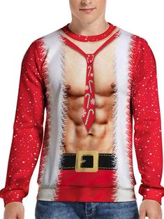 Christmas Muscle 3D Simulation Men's Shirt – uglyparty Sweatshirts For Women, Color Block Sweatshirt, Sweater Gift, Transfer Printing, Round Neck Sweaters