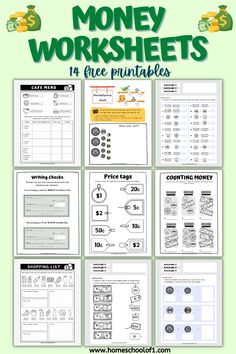 money worksheets for kids and adults to practice counting, number recognition, and more