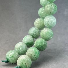 Style: One apple green Hand carved jadeite bead, natural color jade bead of dragon and longevity symbolMaterial: Natural Jadeite, jadeite, vintage, Burmese jadeMethod: hand carved and polished, very detailsType: bead, collectible, art object, charm, one of a kindSize: 10mm Jade Properties, Bead Collection, Color Jade, Oc Inspiration, Jade Dragon, Green Hand, Jade Bangle, Jade Necklace, Lavender Blue