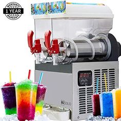 the ice cream machine is filled with colorful drinks