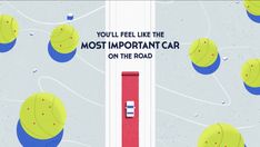 an advertisement for the most important car on the road, with yellow and blue balls flying around