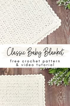 the crochet baby blanket is shown with text overlay