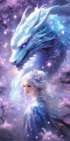 a painting of a woman and a dragon