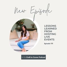 a woman sitting on top of a couch with the words lessons learned from hosting live events