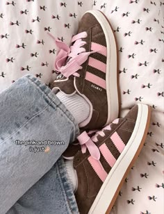 @summergracenewman on tik tok Pretty Sneakers, Trendy Shoes Sneakers, Brown And Pink, Adidas Campus