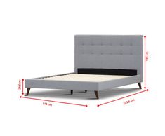 the bed frame is upholstered with an adjustable headboard and foot board, as well as measurements