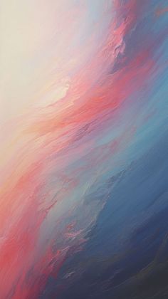 an abstract painting with pink, blue and white colors