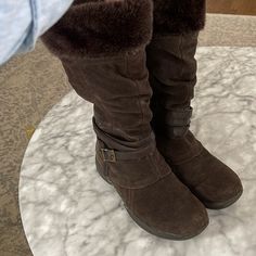 Brown Baretraps Boots Fur Lined And Cozy With Stay Dry Technology Brown Fuzzy Boots, Brown Flat Boots, Brown Fur Boots, Fuzzy Boots, Boots Fur, Baretraps Shoes, Brown Knee High Boots, Comfy Boot, Warm Boots