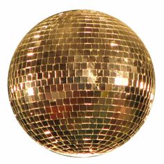 a shiny gold disco ball on a white background