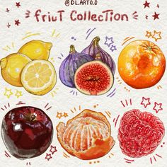 the fruit collection is painted in watercolor on paper