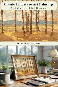 a painting is shown with the title classic landscape art paintings available as a digital download