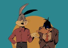 two cartoon characters standing next to each other