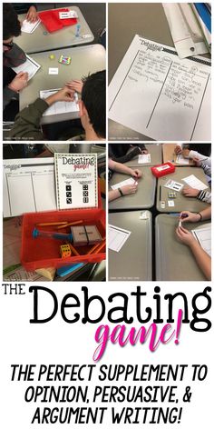 the debate game is shown with pictures of people writing and using them to write something