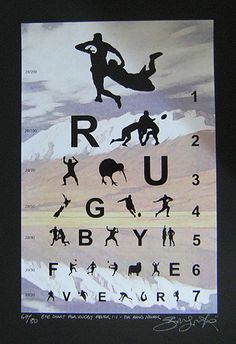 an eye chart with people on it and mountains in the backgroung area